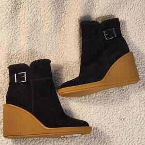 NWT Franco Sarto Women's Ulayna SuedeWedge Ankle Boot Black  size 9.5
